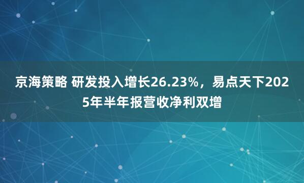 京海策略 研发投入增长26.23%，易点天下2025年半年报营收净利双增