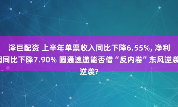泽巨配资 上半年单票收入同比下降6.55%, 净利润同比下降7.90% 圆通速递能否借“反内卷”东风逆袭?