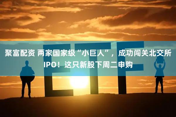 聚富配资 两家国家级“小巨人”，成功闯关北交所IPO！这只新股下周二申购