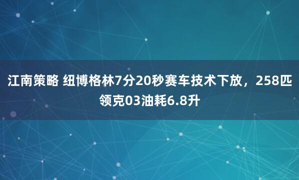 江南策略 纽博格林7分20秒赛车技术下放，258匹领克03油耗6.8升